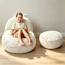 Bear Shaped Kids Lazy Sofa – Shredded Foam Filled Bean Bag Couch with Ottoman – Playful Children’s Lounger Set